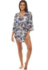 V-NECK BELL SLEEVE TUNIC - CHEVRON PRINT